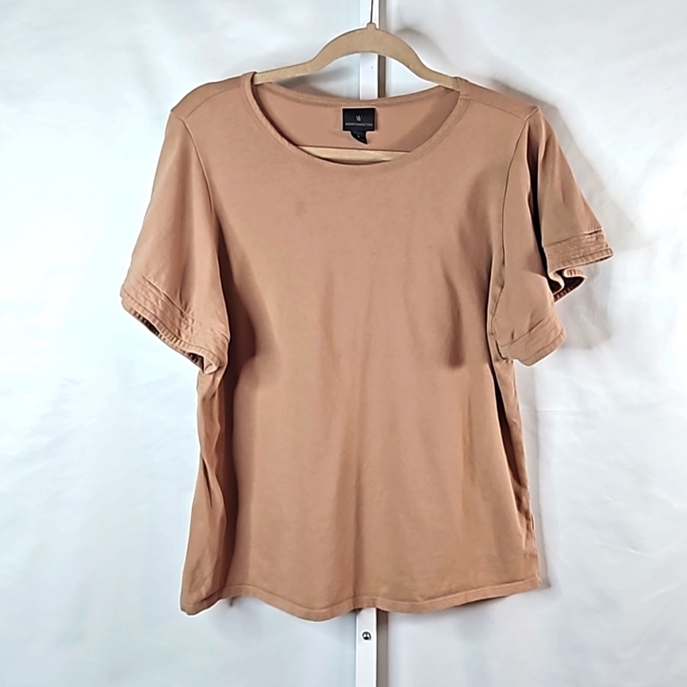 Worthington Brown/Tan Ruffle Sleeve Shirt Size Large